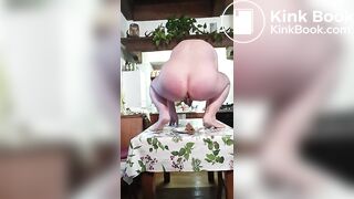 Pooping in the dish on kitchen table