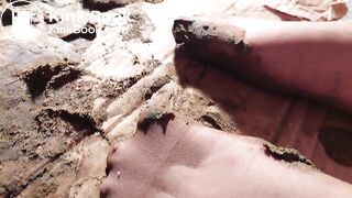 Dirty poo socks crush close up