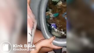 Slimy portapotty shit for worthless human toilet s