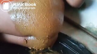 Ebony heavily shits after enema