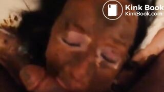 Cuffed, Shit- Covered Slut Sucks Shitty Cock