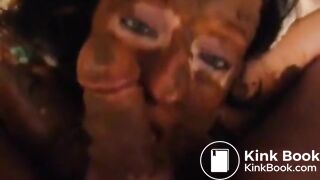 Cuffed, Shit- Covered Slut Sucks Shitty Cock