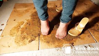 Very mad at the dog in pantyhose