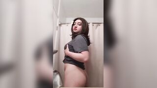 Playing with my boobs and pooping a soft turd