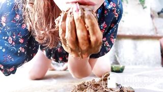 Scat fisting girl pooping big and smears shit on h