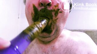 cleaning shit from the dildo