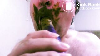 cleaning shit from the dildo
