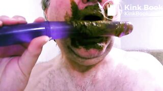cleaning shit from the dildo