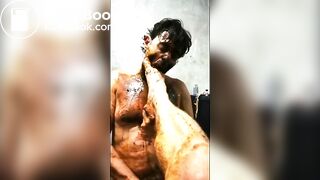 Ozzie licking shit off his mate's feet