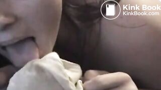 Girl Eating Pussy Discharge out of white panties