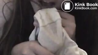 Girl Eating Pussy Discharge out of white panties