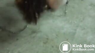 tied extreme slave rolling in her own shit