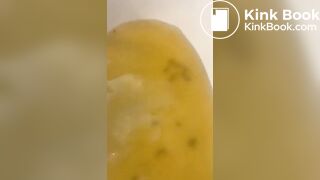 Scat slut eating shit in tub