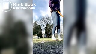 Girls pooping outdoor