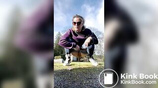 Girls pooping outdoor