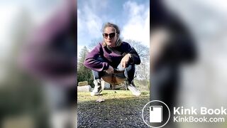 Girls pooping outdoor