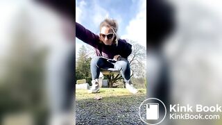 Girls pooping outdoor