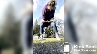 Girls pooping outdoor