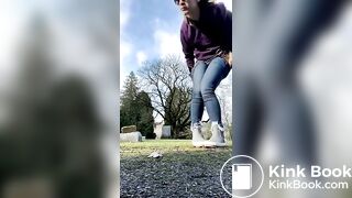 Girls pooping outdoor