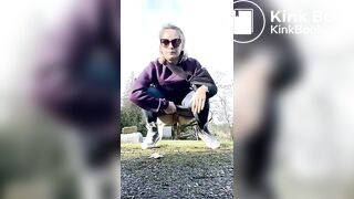Girls pooping outdoor
