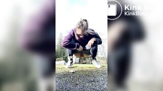 Girls pooping outdoor