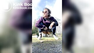 Girls pooping outdoor