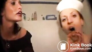 German Mistress & her vinyl toilet slave