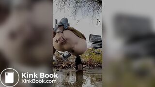 Girls pooping outdoor