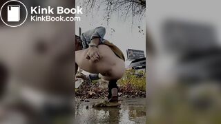 Girls pooping outdoor