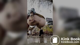 Girls pooping outdoor