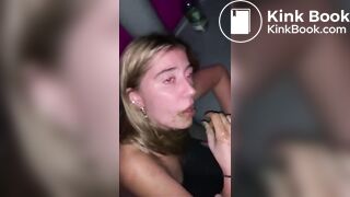 Nasty drunk whore in public toilet
