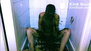 mature guy gets naked & covers himself in shit