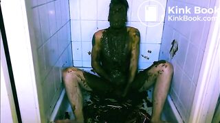 mature guy gets naked & covers himself in shit
