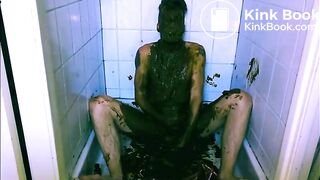 mature guy gets naked & covers himself in shit