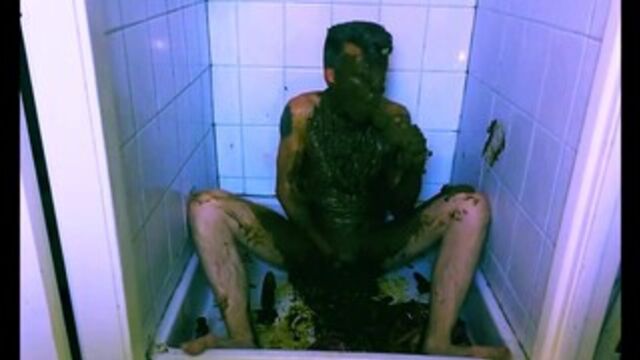 mature guy gets naked & covers himself in shit
