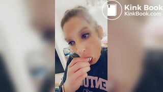 Dirty butt slut cleaning her plug