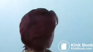 Lezzie shitty play on an outdoor balcony