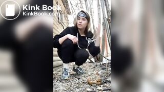Girls pooping outdoor