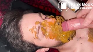 Nice cumshot in scat filled mouth!