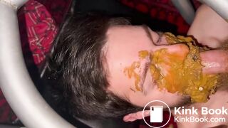 Nice cumshot in scat filled mouth!