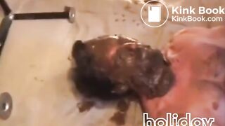 Double shitting on faggot's face