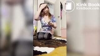 Solo scat MILF shitting on her feet