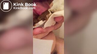 guy licking his handful of shit
