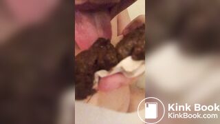 guy licking his handful of shit