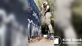 Girls pooping outdoor