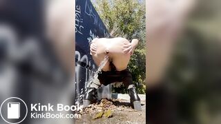 Girls pooping outdoor