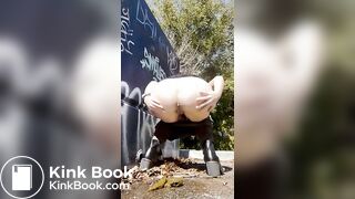 Girls pooping outdoor