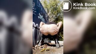 Girls pooping outdoor