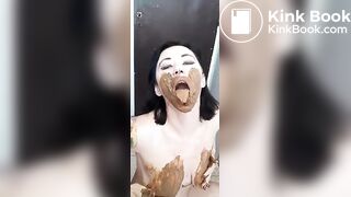 Scat Milf  smeared  sucking shit dildo