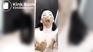 Scat Milf  smeared  sucking shit dildo